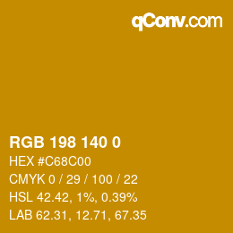 Color code: RGB 198 140 0 | qconv.com