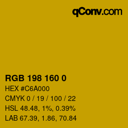 Color code: RGB 198 160 0 | qconv.com