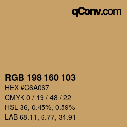 Color code: RGB 198 160 103 | qconv.com
