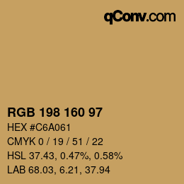 Color code: RGB 198 160 97 | qconv.com