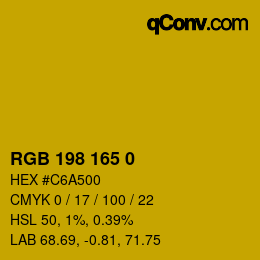 Color code: RGB 198 165 0 | qconv.com