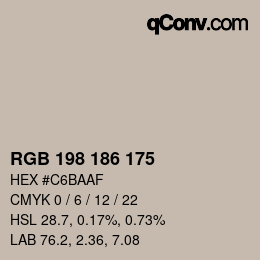 Color code: RGB 198 186 175 | qconv.com