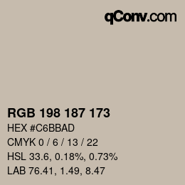 Color code: RGB 198 187 173 | qconv.com