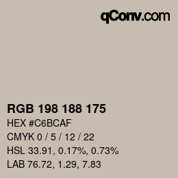 Color code: RGB 198 188 175 | qconv.com