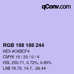 カラーコード: RGB 198 188 244 | qconv.com