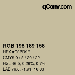 Color code: RGB 198 189 158 | qconv.com