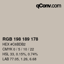 Color code: RGB 198 189 178 | qconv.com