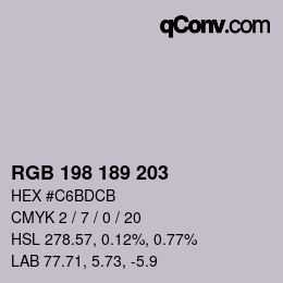 Color code: RGB 198 189 203 | qconv.com
