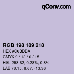 Code couleur: RGB 198 189 218 | qconv.com