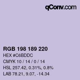 Color code: RGB 198 189 220 | qconv.com