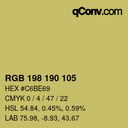 Color code: RGB 198 190 105 | qconv.com