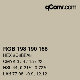 Color code: RGB 198 190 168 | qconv.com