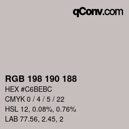 Color code: RGB 198 190 188 | qconv.com