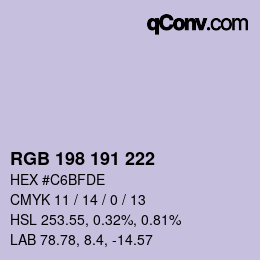 Color code: RGB 198 191 222 | qconv.com