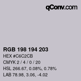 颜色代码: RGB 198 194 203 | qconv.com