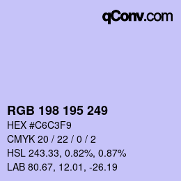 颜色代码: RGB 198 195 249 | qconv.com