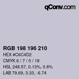 カラーコード: RGB 198 196 210 | qconv.com