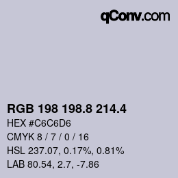 カラーコード: RGB 198 198.8 214.4 | qconv.com