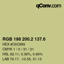 カラーコード: RGB 198 200.2 137.6 | qconv.com