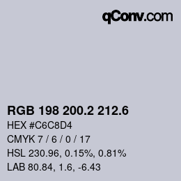 カラーコード: RGB 198 200.2 212.6 | qconv.com
