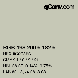カラーコード: RGB 198 200.6 182.6 | qconv.com