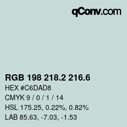 カラーコード: RGB 198 218.2 216.6 | qconv.com