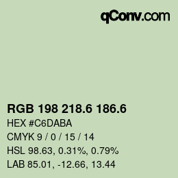 カラーコード: RGB 198 218.6 186.6 | qconv.com