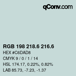 カラーコード: RGB 198 218.6 216.6 | qconv.com