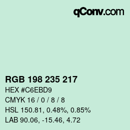 Color code: RGB 198 235 217 | qconv.com