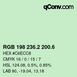 カラーコード: RGB 198 236.2 200.6 | qconv.com