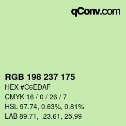 Color code: RGB 198 237 175 | qconv.com