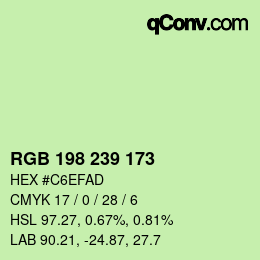 Color code: RGB 198 239 173 | qconv.com