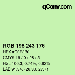 Color code: RGB 198 243 176 | qconv.com