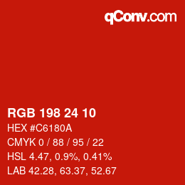 Color code: RGB 198 24 10 | qconv.com
