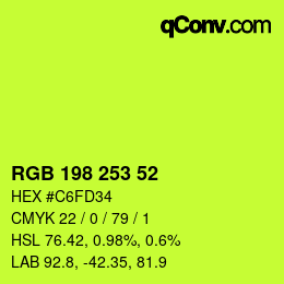 Color code: RGB 198 253 52 | qconv.com