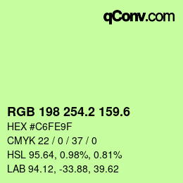 カラーコード: RGB 198 254.2 159.6 | qconv.com
