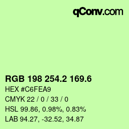 カラーコード: RGB 198 254.2 169.6 | qconv.com