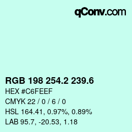 カラーコード: RGB 198 254.2 239.6 | qconv.com