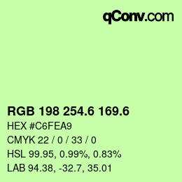 カラーコード: RGB 198 254.6 169.6 | qconv.com