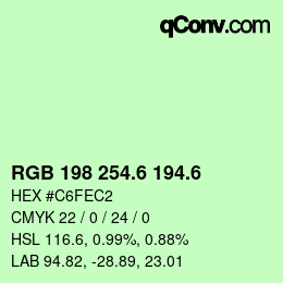 カラーコード: RGB 198 254.6 194.6 | qconv.com
