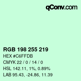 Color code: RGB 198 255 219 | qconv.com