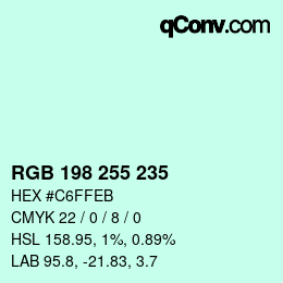 Color code: RGB 198 255 235 | qconv.com