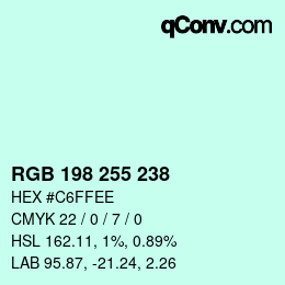 Color code: RGB 198 255 238 | qconv.com