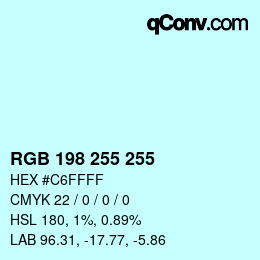 Color code: RGB 198 255 255 | qconv.com