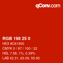 Color code: RGB 198 25 0 | qconv.com