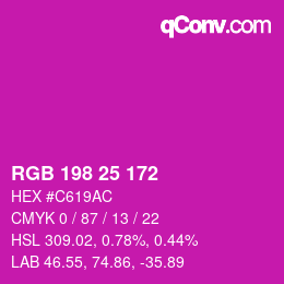 Color code: RGB 198 25 172 | qconv.com