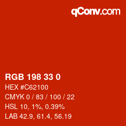 Color code: RGB 198 33 0 | qconv.com