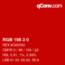 Color code: RGB 198 3 0 | qconv.com