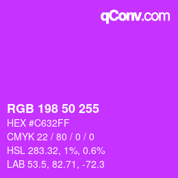 Color code: RGB 198 50 255 | qconv.com