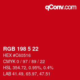 Color code: RGB 198 5 22 | qconv.com